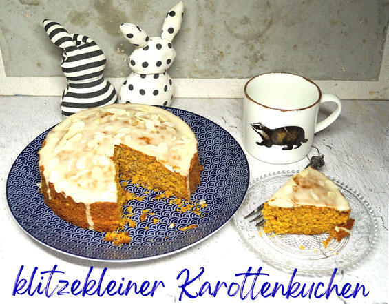 Karottenkuchen ganz ohne Nüsse im Teig, gerade groß genug für zwei hungrige Kuchenesser