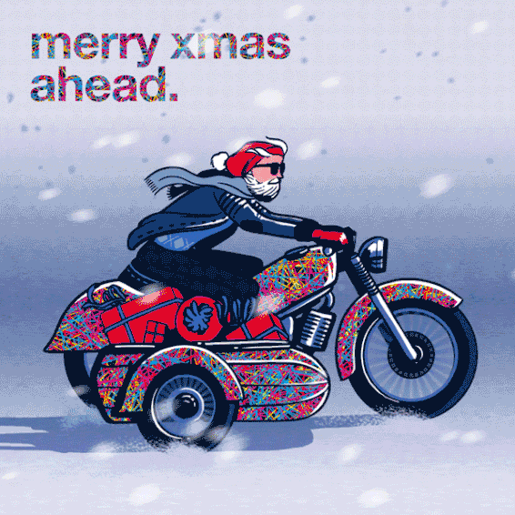 Gif-Animation Weihnachtsmann auf Motorrad