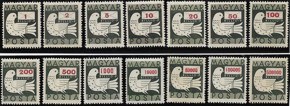 Pengö definitive stamps from 3/7/1946 to 13/7/1946 hyperinflation
