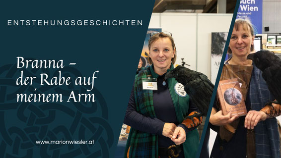 Autorin Marion Wiesler mit ihrem Raben auf dem Arm