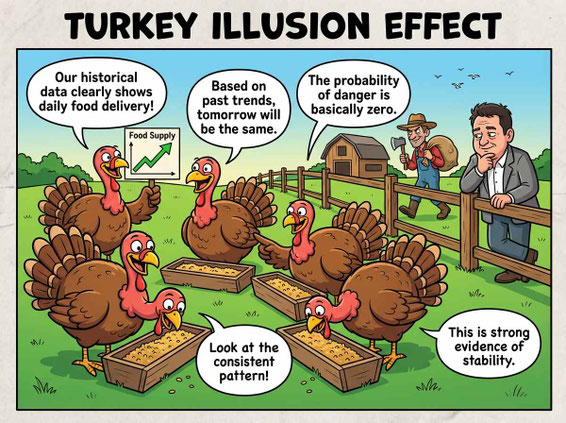 Truthähne werden täglich gefüttert - sie rechnen nicht damit eines Tages geschlachtet zu werden - die Turkey Illusion