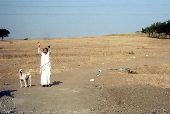Mansari and her dog at Meherabad, India