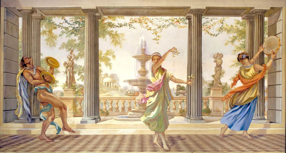 Le danze nel Ninfeo, tempera su tela, cm 430 x 240, Ninfeo dei Miti, Manduria