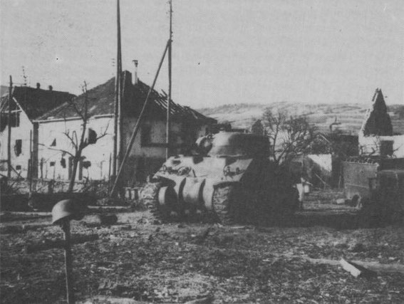 Sigolsheim Route des Vin after the Battle - M4 Sherman "Fort de France" commanded by L’Aspirant Camille Girard of 1er R.C.A. 2éme Escadron, 1er Peloton, 5ème D.B,  knocked out Dec. 19, 1944 by Walter Laich at 17.22 with a Panzerfaust.