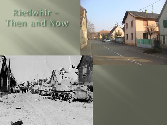 Sherman tanks line a battered street in Riedwihr during the battle in the Colmar Pocket (photo courtesy www.dogfacesoldiers.org)