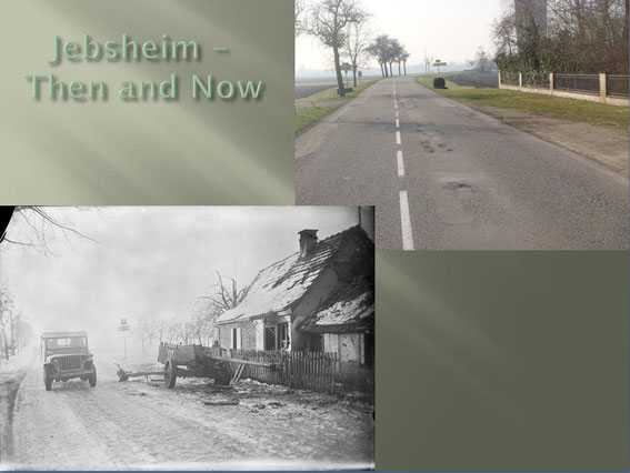 The Pak 40 is gone but the street is almost the same, leading from Jebsheim to the canal south of the village