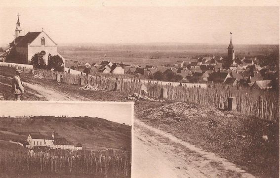 Sigolsheim view from the vineyard, left the monastery. The small photo - the monastery with Hill 351 in the back (J. Herzig collection)
