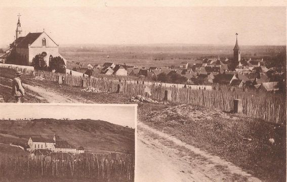 Sigolsheim view from the vineyard, left the monastery. The small photo - the monastery with Hill 351 in the back (J. Herzig collection)