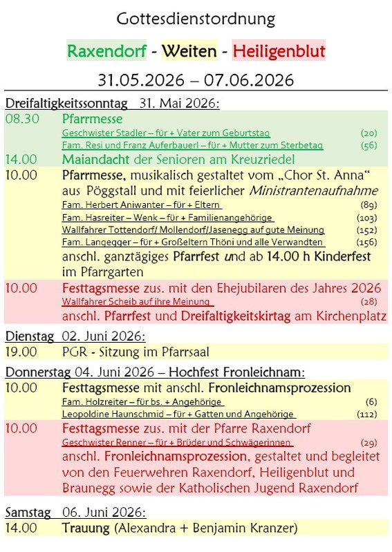 Gottesdienstordnung Weiten Seite 1