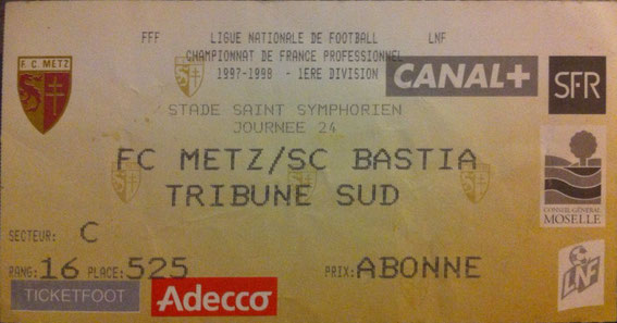 24 janv. 1998: FC Metz - SC Bastia - 24ème Journée - Championnat de France (0/1 - 14.669 spect.)