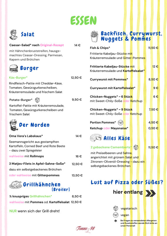 Speisekarte Tonne 98