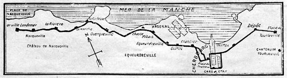 Carte du tramway de Cherbourg entre Urville et Querqueville