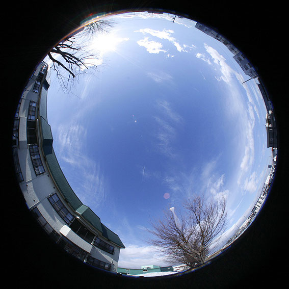 12月の空を見上げる魚眼 篠有里 萩沢写真館with街を歩く 12月の空を見上げる魚眼 篠有里 萩沢写真館with街を歩く