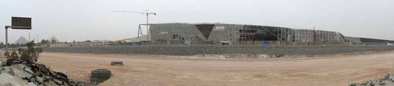 The new Grand Egyptian Museum (GEM) in Giza is still a construction site. You can see the Giza pyramids on the left.