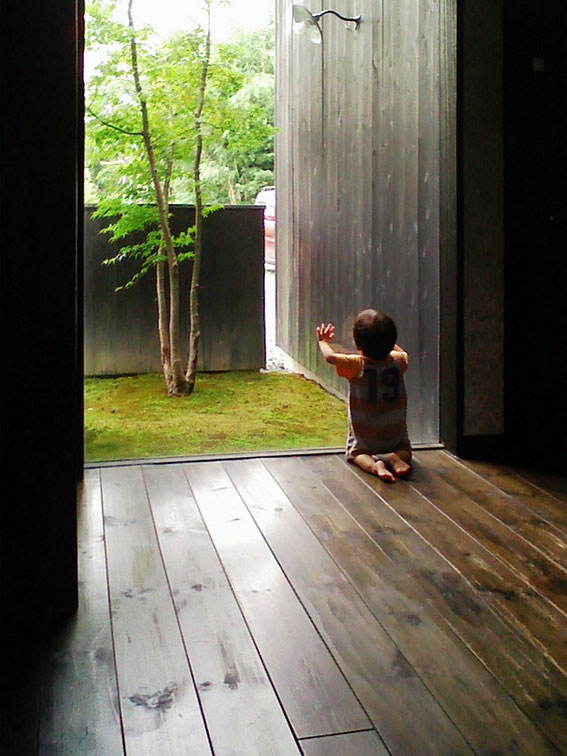 ディクタ建築事務所（愛知県豊川市）玄関ホールから中庭の眺め