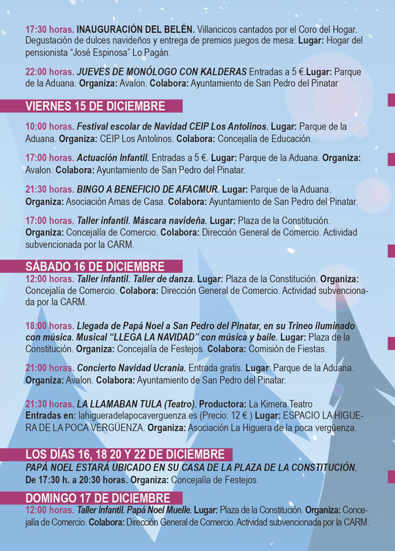 Programa de la Navidad en San Pedro del Pinatar