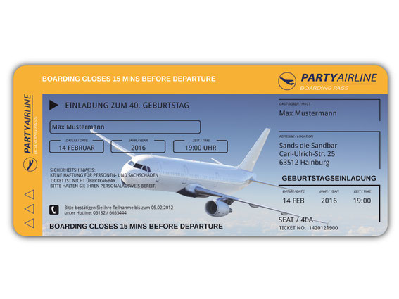 Einladungskarten als Flugticket zum Geburtstag  Ticket  Einladung Boarding Pass