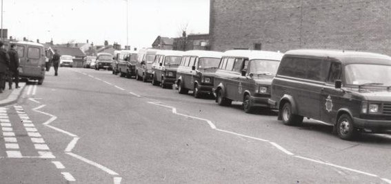 February 1990: Police wait for ravers in Blackburn.