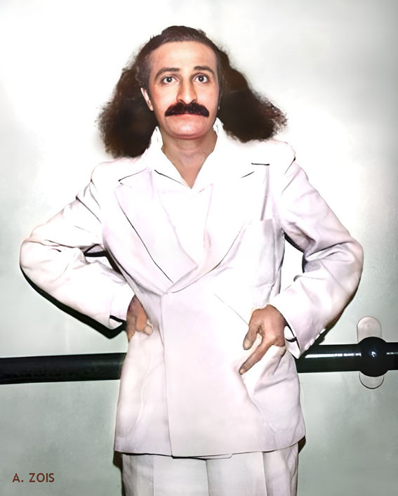 4th June, 1932 : Meher Baba on board the SS Monterey docked in Los Angeles harbour prior to her maiden voyage to Hawaii. Image colourized by Anthony Zois.