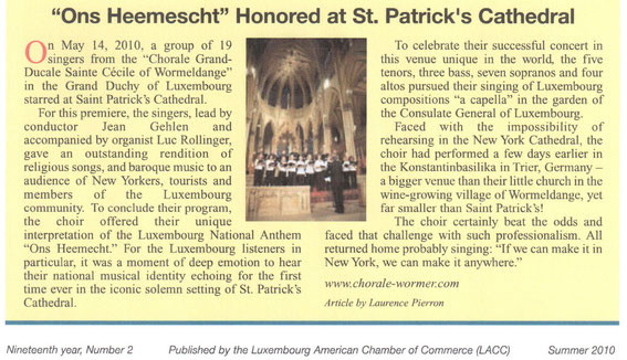 Artikel am "Luxembourg American Chamber of Commerce (LACC) Journal" vum Summer 2010