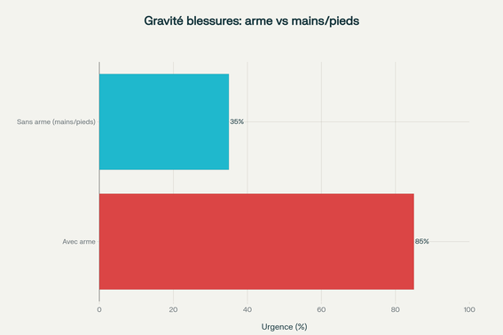 Impact du type d'agression sur la gravité des blessures (probabilité de prise en charge urgente)