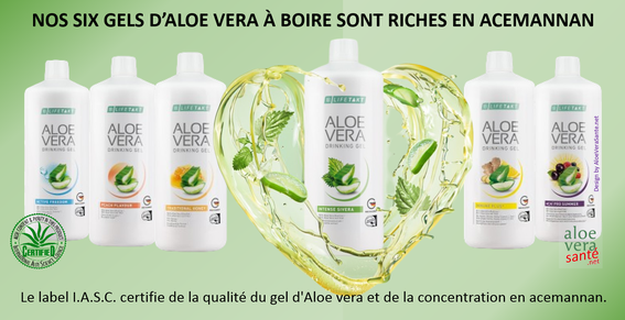 LR Health & Beauty et AloeVeraSanté vous propose 5 cinq gels purs à boire plus Mind Master et Elixir de Beauté 5in1 made in Allemagne. Tous contiennent entre 90 et 98 % de gel pur d’aloe vera : Aloe miel et peche, Aloe Sivera, Aloe Freedom et la nouvelle