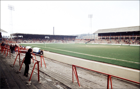 1977: From the Nuttall Street Darwen End Enclosure looking towards The Blackburn End.