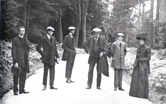 Pere Teilhard's ordination at 30 in England, 1911. From left, Pierre, Gonzague, Joseph, M. Teilhard de Chardin, Victor, Mme, Teilhard de Chardin.