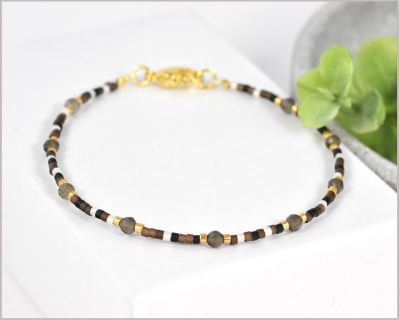 # Rauchquarz Edelstein Armband 3 mm  mit Miyuki Perlen Mix  28,90 €