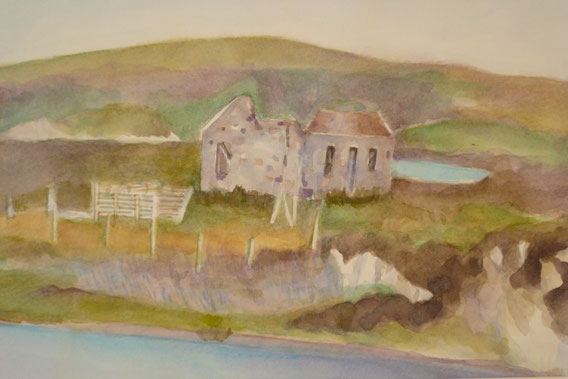 Flora's home "1928"(from "Cocoa and Crabs A Hebridean Childhood" by F. MacDonald) 32.5cmx42.5cm