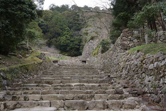 大手道の階段と石垣