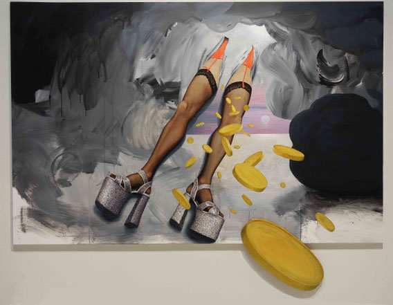 'Golden Shower (L'Origine du Monde)' 2m40x1m92, acrylic on canvas and cardboard, 2017