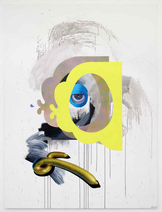 'Suspect Speculation' acrylic on canvas, 240cm x 180cm, 2024, courtesy: Galerie Crone Berlin Wien 