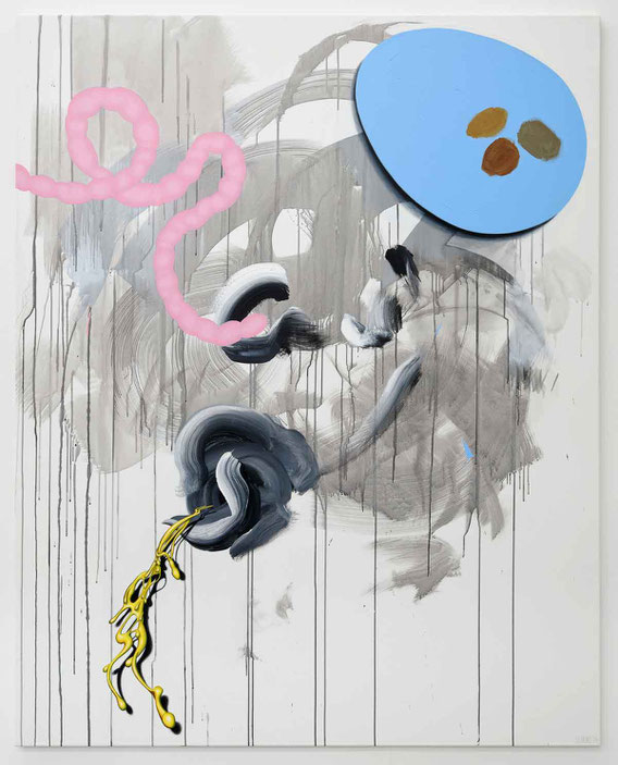 'Gold Interests Raw Material: what fires the markets' , acrylic on canvas, 200cm x 160cm, 2024, courtesy: Galerie Crone Berlin Wien and Galerie Loevenbruck Paris