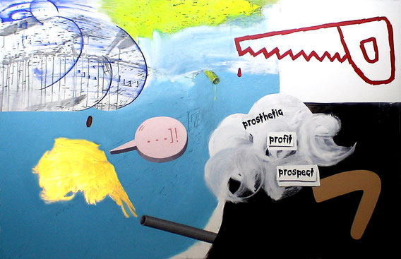 "prosthetic profit prospect" 2m35x1m50 acrylic on canvas 2010