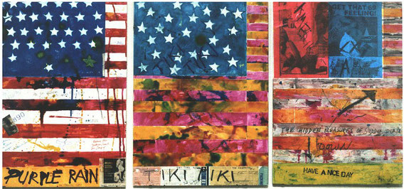 Flags, 70x150 cm, 1985, Mischtechnik, Collage auf Papier