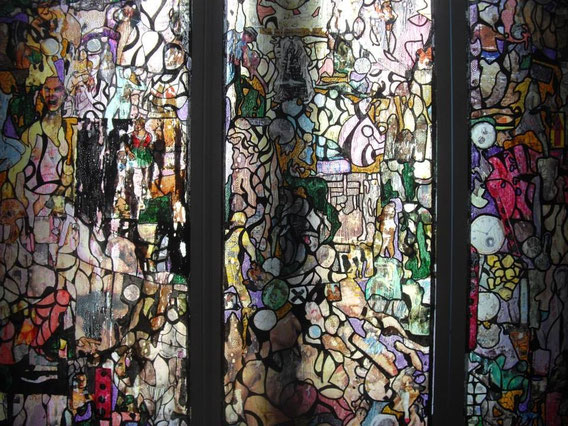 Triptique, collages & techniques mixtes, triptyque sur plexiglas, 140X135 cm, 2013.