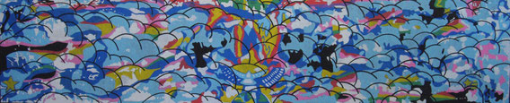 Collages & techniques mixtes sur plexiglas, face B, 175X40cm, 2014.