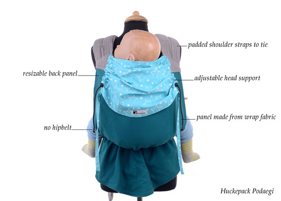 Podaegi baby carrier by Huckepack, front carrier, back carrier, for newborns and toddlers.