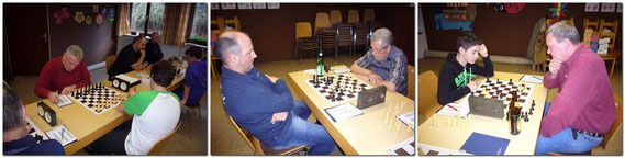 Links, Franz Wildegger an Brett 2 - Otto Regner an Brett 1 - Manfred Panzer an Brett 3 konnten ihre Spiele gewinnen.