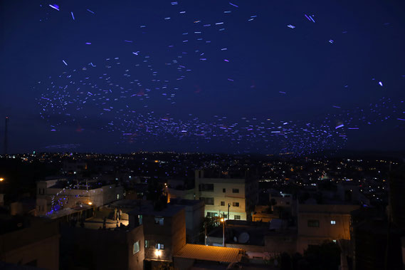 Flight – Jalazone, 2016.  Pigeons, LEDs