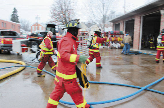 Twenty-five fire fighters from Bellevue responded along with 15 fire fighters from Preston and Springbrook during last Thursday’s call to the Bellevue Fire Station. No one was injured, but two trucks and a rescue boat were damaged.