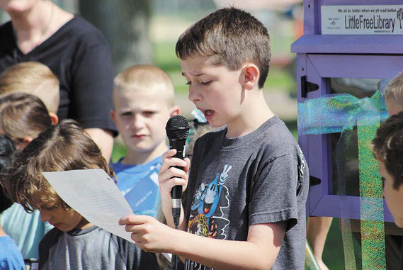 YOUNG MEMPHIS JESS of Bellevue Elementary was bestowed the honor of speaking at the dedication, as well as cutting the ribbon to officially open the Little Free Library which is currently located at the southeast entrance to Cole Park.