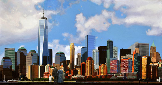 Andrew Woodward, "Manhattan Vision," 2021, acrylic on canvas, 36 x 68 inches, $14,000