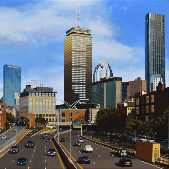 Andrew Woodward, "Boston Beckons," 2021, acrylic on canvas, 32 x 32 inches - SOLD