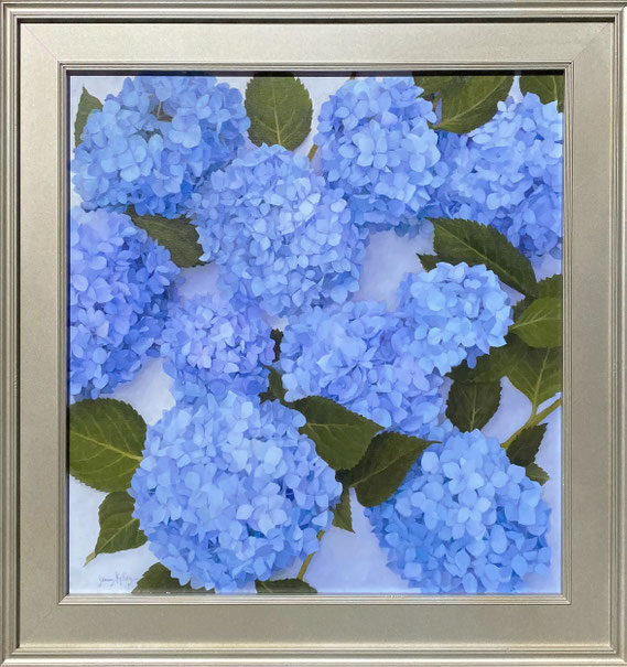 Jenny Kelley, "Blue Hydrangeas," 2021, oil on linen over panel, 24 x 24 inches, $4,800