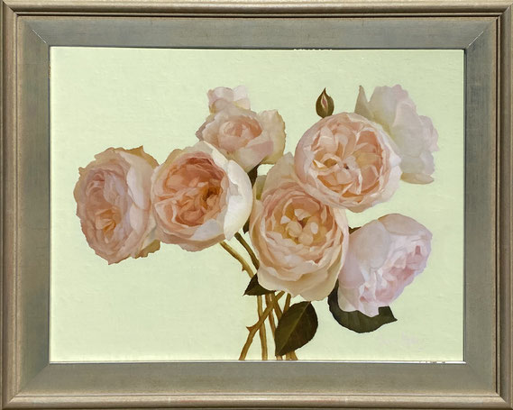Jenny Kelley, "Roses with Pale Green," 2021, oil on linen over panel, 11 x 14 inches - SOLD