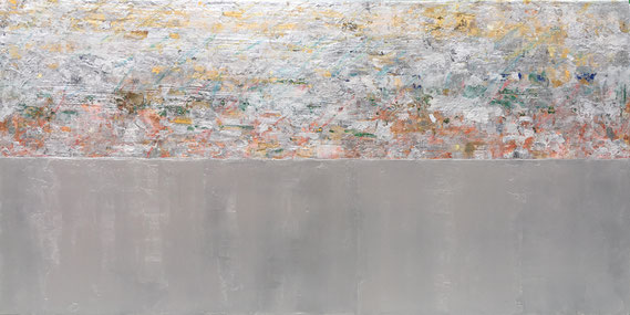 Takefumi Hori, "Silver and Silver," 2018, acrylic, silver and metal leaf on canvas, 36 x 72 inches - SOLD