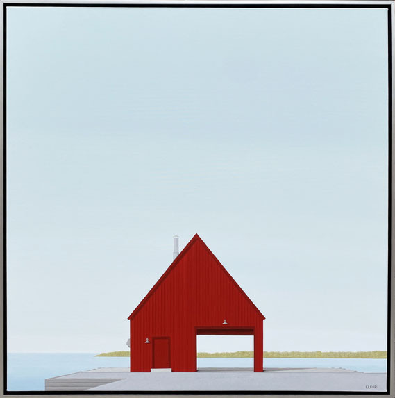 F.Lipari, "Dockside," 2021, acrylic and watercolor pencil on canvas, 40 x 40 inches - SOLD