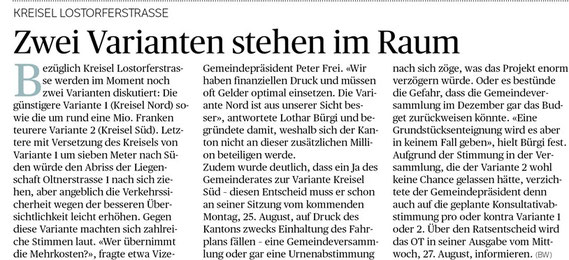 Kreiselbericht Rahmen, gehört zu Bericht im OT vom 22. August 2014